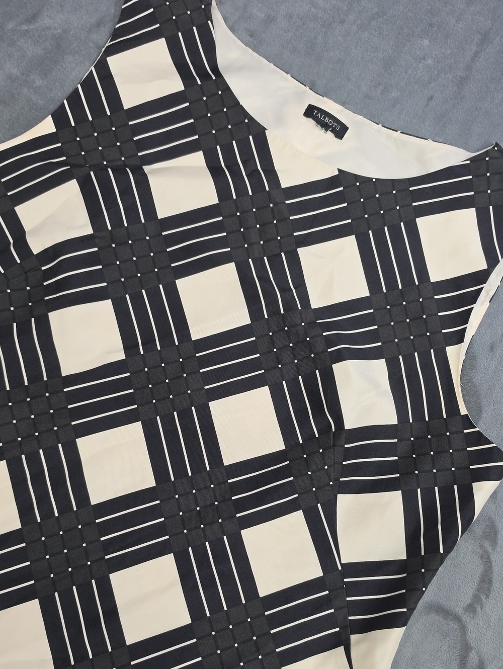 Talbots Silk Black and Cream Plaid Sleeveless Tank 18